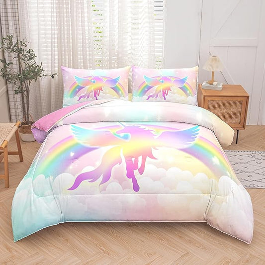 Tailor Shop Unicorn Girls Comforter Sets Queen Size,Unicorn Pink Bedding Sets for Girls Kids Teens with 2 Pillowcase……