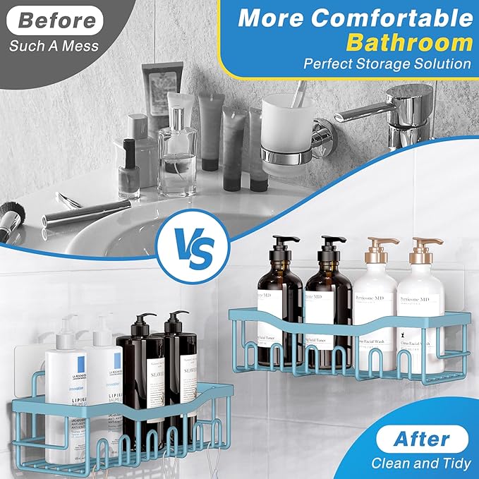5-Pack Rustproof Stainless Steel Shower Caddy – No Drill Adhesive Bathroom Organizer with Large Capacity, Spacious Shower Shelves for Inside Shower, Kitchen & Home Decor Storage-XL Size