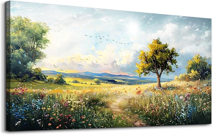 Wapluam Canvas Wall Art for Bedroom and Living Room - Modern Office Decorations, Pastoral Paintings, Scenery Abstract Watercolour Pictures - Artwork Home Decor Mural