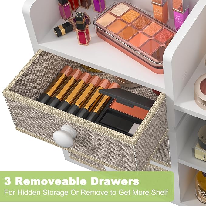 Bamboo Makeup Organizer Countertop With Brush Holder Drawer For Vanity,Large Bathroom Counter Organizers And Storage,Cosmetic Skincare Perfume Organizer,Easy To Store Nail Polish, Lipstick, Eyeshadow
