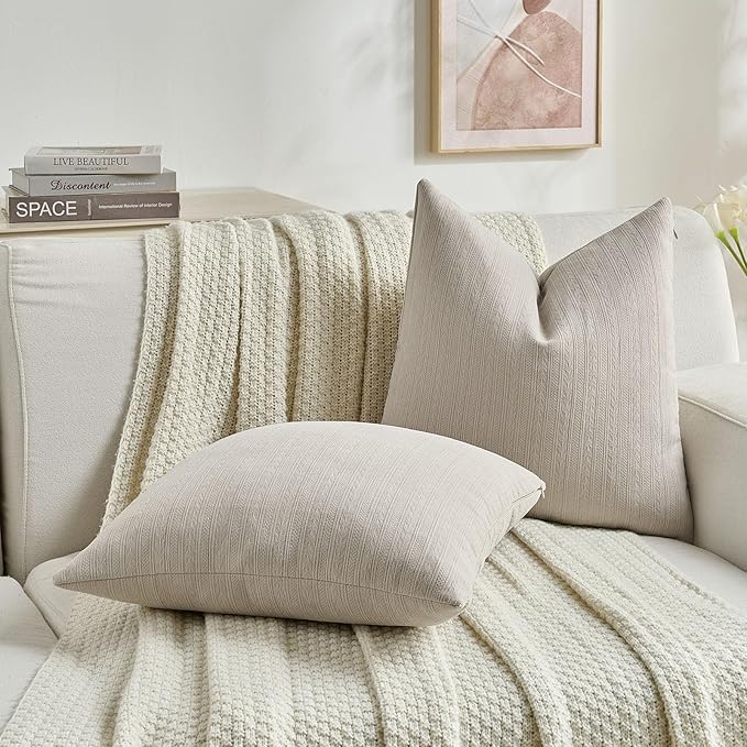 FUTEI Oatmeal Decorative Throw Pillow Covers 22x22 Inch Set of 2,Soft Cozy Wheat Ear Striped Patterns Cushion Cases,Modern Home Decor for Couch Bed Living Room