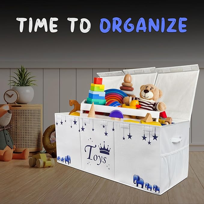 Extra Large Toy Box for Boys - Toy Storage Organizer For Living Room with Lids - 40"x14"x16" Collapsible 600D Oxford Toy Chest for Kids, Boys, Girls - Durable Toy Bin for Playroom, Nursery