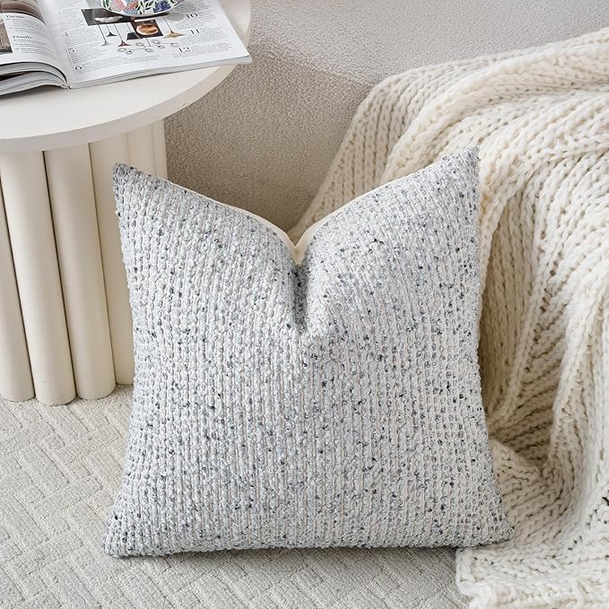 Striped Throw Pillow Covers 22x22 Set of 2 Blue Textured Boucle Chic Morden Boho Accent Farmhouse Square Decorative Couch Pillow Covers for Home Decor Bed Sofa Living Room