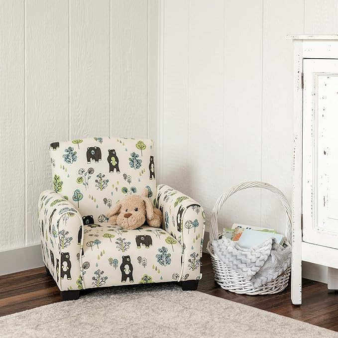 Kid Rocking Chair for Toddlers, Child Chair for Little Kids, Upholstered Toddler Armchair for Children, Comfy and Cute Little Kid Chairs (Legs, Bears & Trees Print)