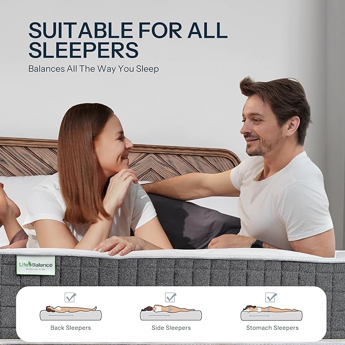 Life Balance Hybrid 10 Inch King Size Mattress, Medium Firm, Supportive Foam & Innerspring Coils, Pressure Relief & Spinal Alignment, Mattress in a Box, Made in USA, CertiPUR-US Certified, CE-10-K