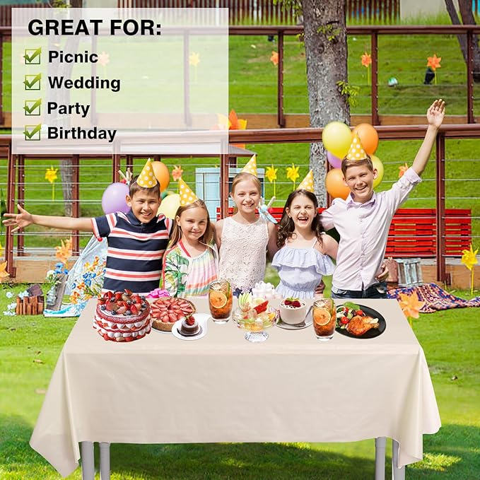 Craft And Party, 54 in x 100 feet Plastic Table Cover Roll for Party, Banquet, Picnic, Kids Activities for Any Size and Shape Table (Ivory, 54" x 100ft)