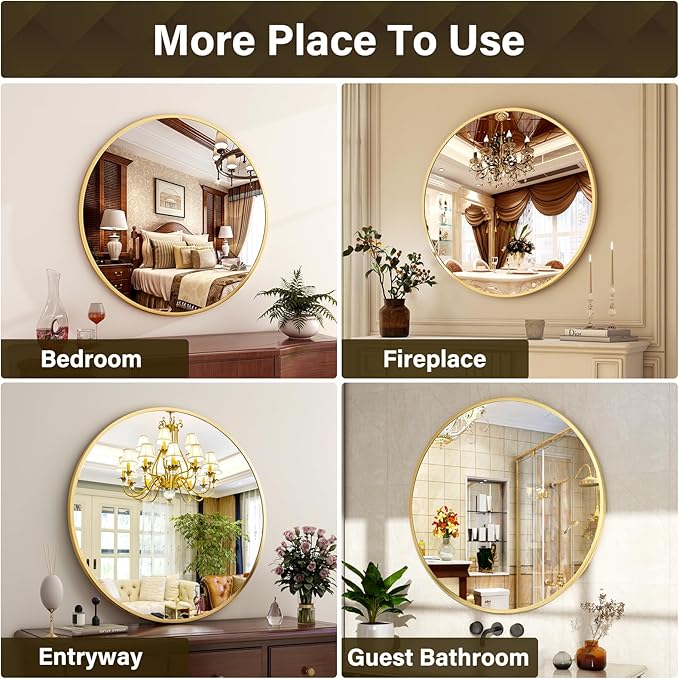 18 Inch Round Gold Metal Wall Mirror - Stylish Circle Mirror for Entryway, Bathroom, and Living Room Decor | Matte Gold Circle Wall Mirror