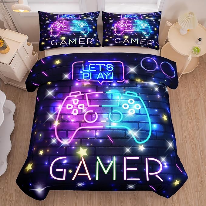 Tailor Shop Gaming Comforter Sets for Boys, Queen Size Comforter Set, Boys Bedding Set Queen, Gamer Comforter Set with 2 Pillowcase