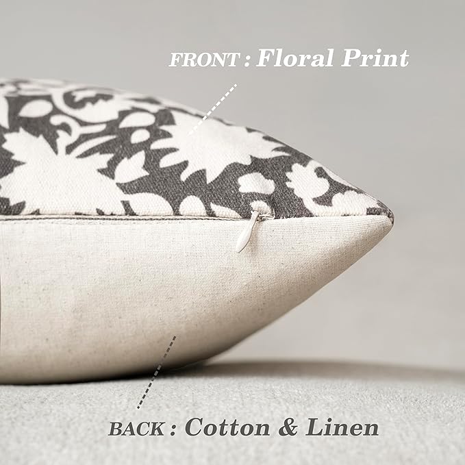 Foindtower Set of 2 Decorative Long Body Lumbar Throw Pillow Covers Accent Farmhouse Cushion Covers Boho Floral Pillowcase for Couch Sofa Bedroom Living Room Home Decor Outdoor,14×36 Inch,Rustic Gray