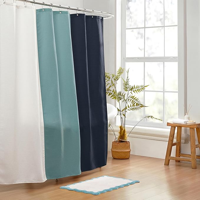 MONDAY MOOSE Bath Mat with Scalloped Wavy Ripple Design, Microfiber Absorbent Non Slip Tufted Rug for Floor, Shower or Kitchen (16x24 inch, Sky Blue)