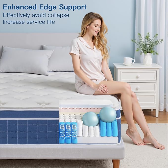 Full Size Mattress 12 Inch, Full Mattress in a Box, Hybrid Memory Foam Medium Firm Feel Individual Pocket Springs Matress, Breathable Fabric, Strong Edge Support, Fiberglass Free