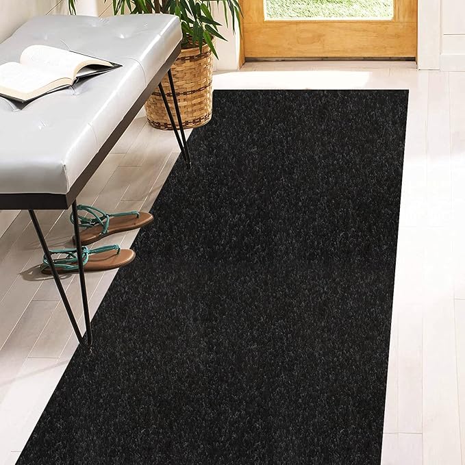 3' x 45' Runner Rugs with Rubber Backing, Indoor Outdoor Utility Carpet Runner Rugs, Black, Can Be Used as Aisle for The RV and Boat, Laundry Room and Balcony