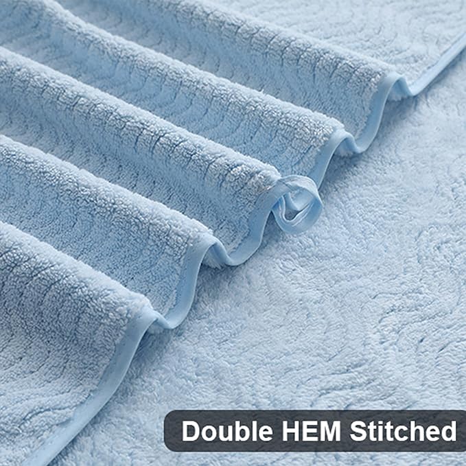 Ultra Soft Bath Towel Set of 4, Blue Extra Large Textured Microfiber Luxury Towels 35x70 in, Quick Dry, Highly Absorbent, Fluffy, Oversized, for Bathroom Shower Pool Hotel Beach
