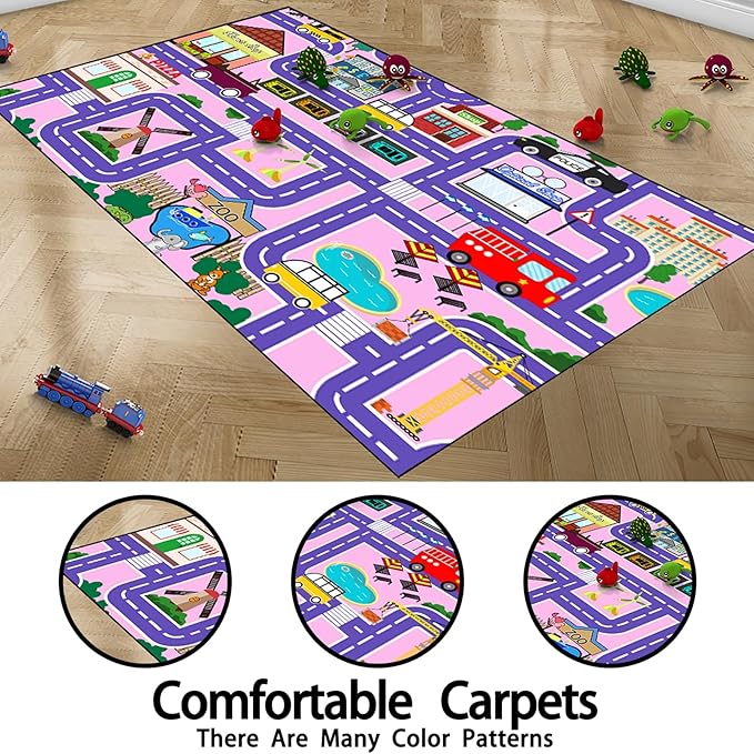 Kids Carpet City Play Mat - Cars Rugs for Boys Room Road Rug for Kids Car Track Rug for Bedroom Car Mat for Kids Toy Cars, 5x7 Feet