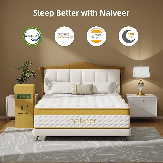 Cooling Gel Queen Size Mattress 10 Inch Hybrid Queen Mattress in a Box with Pocketed Springs Memory Foam for Back Pain & Pressure Relief with CertiPUR-US Certified Foam
