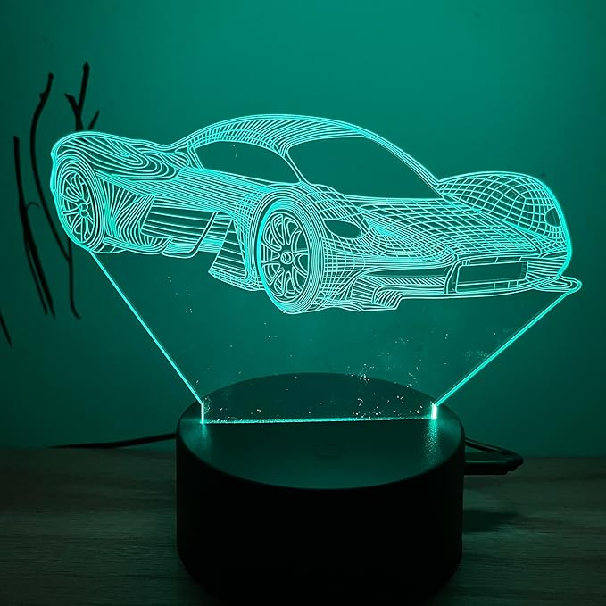 3D LED Roadster Night Light for Child, Racing Car Illusion Lamp Bedroom Decorative Nightlight Unique Gift for Kids Room Desk