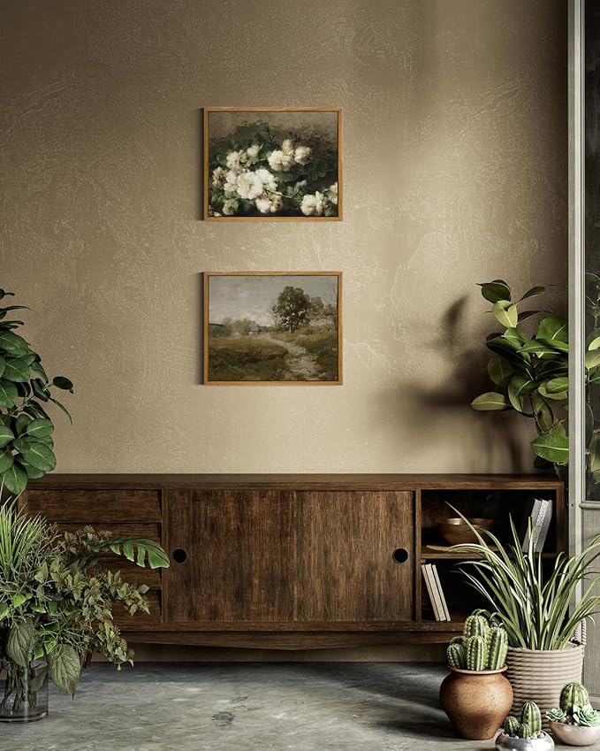 InSimSea Framed Canvas Wall Art Vintage Decor, Flower Prints Wall Art Room Wall Decor, Botanical Prints Wall Art for Living Room Decorations, Rustic Art Work for Bathroom Bedroom, 9"x11"
