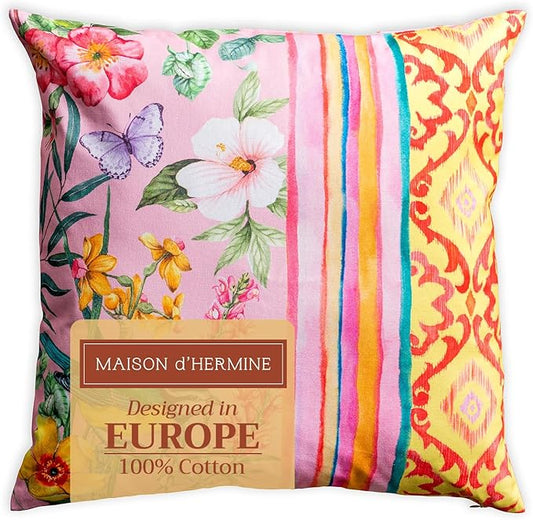 Maison d' Hermine Decorative Pillow Covers 18 x 18 Inch Square 100% Cotton Throw Pillow Covers with Invisible Zipper for Living Room Couch, Chair, Sofas, Bedroom, Home (Hesperides - Glamour)