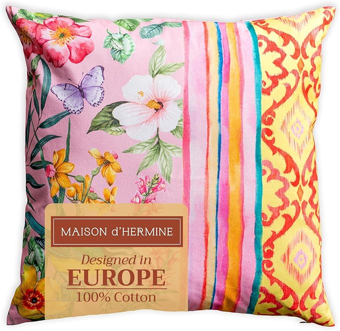 Maison d' Hermine Decorative Pillow Covers 20x20 Inch Square 100% Cotton Throw Pillow Covers with Invisible Zipper for Living Room Couch, Chair, Sofas, Bedroom, Home (Hesperides - Glamour)