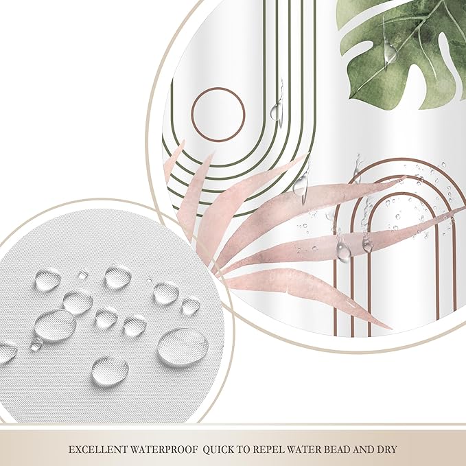 Glawry Abstract Tropical Shower Curtain Extra Long Chic Boho Plant Palm Leaf Watercolor Pink Green Simple Minimalist Bathroom Modern 72Wx84L Inches Bath Accessories Art Home Decor Fabric 12 Pack Hooks