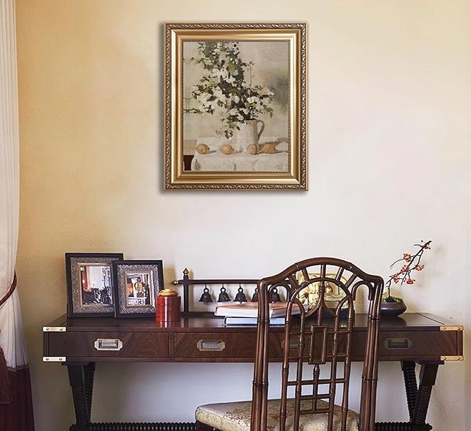Farmhouse Kitchen Canvas Wall Art Vintage Country Neutral Rustic Muted Flower and Lemon Still Life Painting Picture Wall Decor Poster Print Artwork for Farm Dining Room Home Decoration Unframed Unframed