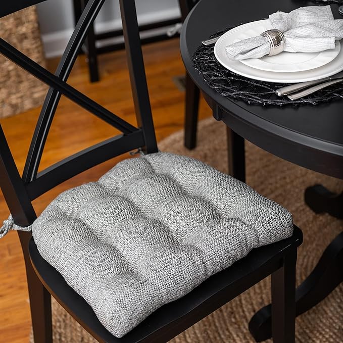 Barnett Home Decor Dining Chair Cushions, 16.5 x 18, Pack of 2 – Brisbane Silver Grey Tweed – Performance Fabric, Latex Foam Fill