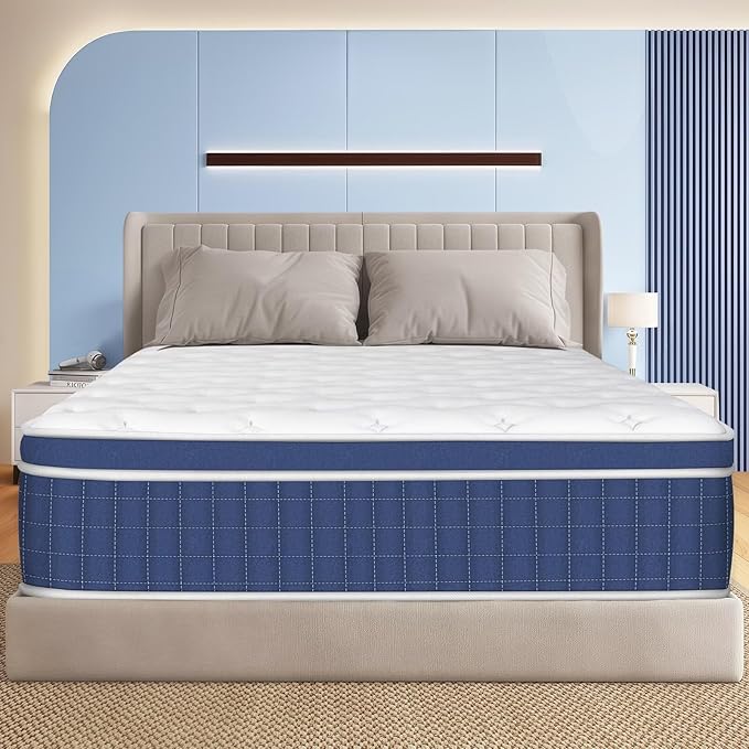 King Size Mattress in a Box 14 Inch Hybrid Mattress [Enhanced Stability], Medium Firm Feel with Memory Foam and Pocket Springs, Reinforced Edge Support