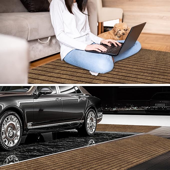 4' x 38' Runner Rugs with Rubber Backing, Indoor Outdoor Utility Carpet Runner Rugs, Stripe Brown, Can Be Used as Aisle for The RV and Boat, Laundry Room and Balcony