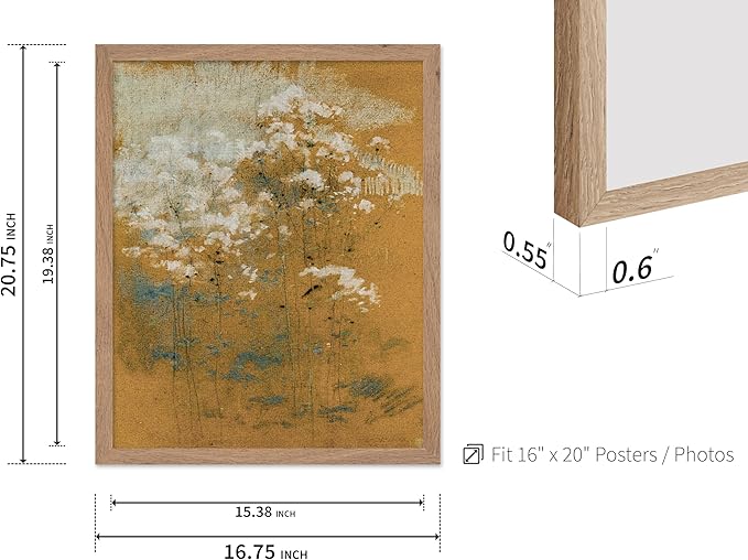Poster Master Vintage Wild Flowers Poster - Retro Tonal Botanical Painting Print - Abstract Art - Floral Art - Farmhouse Art - Aesthetic Flower Shop or Living Room Wall Decor, 16x20 Beige Framed