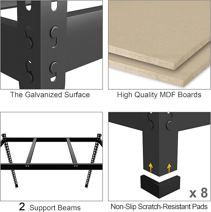 PrimeZone 47" W x 23.6" D x 71" H Large Heavy Duty Storage Shelves - 2 Pack 5 Tier Adjustable Garage Storage Shelving, Metal Storage Utility Rack Shelf Unit for Warehouse Pantry Closet Kitchen, Black