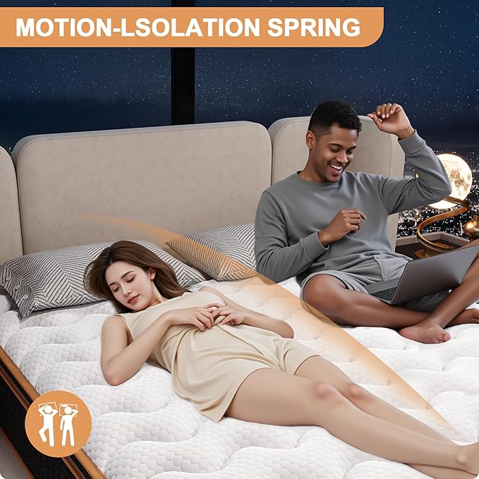 King Mattress 12 Inch, Hybrid Mattress King Size Bed in a Box, Memory Foam and Individual Pocket Springs, Edge Support, Motion Isolation & Pressure Relief, Medium Firm, 365-Night Trial