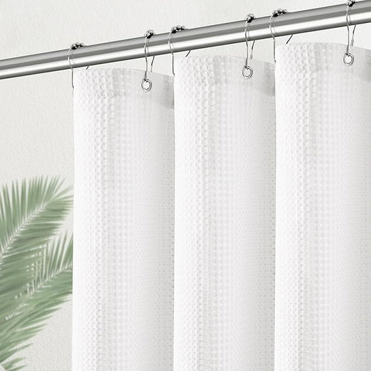 Modern Shower Curtain for Stall - Water Repellent Waffle Textured 256GSM Heavy Duty Half Size Shower Curtains for Bath Tubs, Hotel Quality Narrow Bath Curtain Set with 6 Hooks, 36Wx72H
