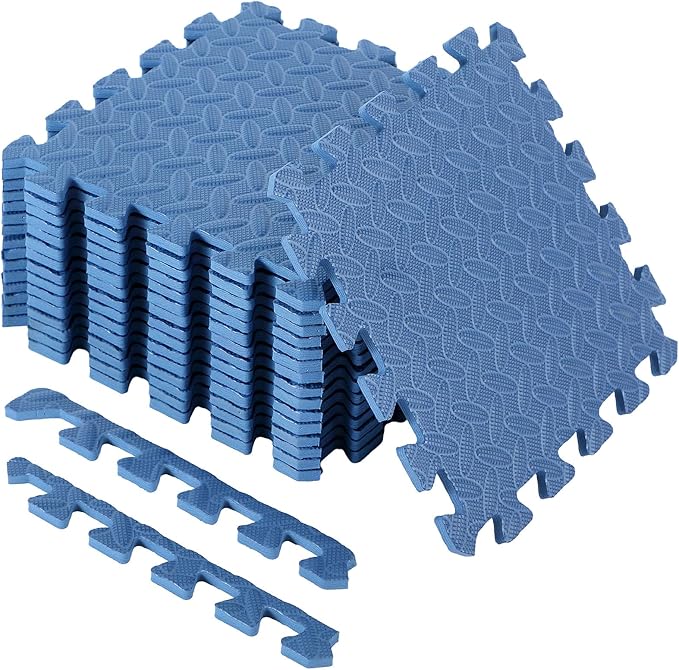 Shihanee 16 Pcs Foam Floor Baby Tiles 11.81 x 11.81 inches Foam Floor Mats Play Mats Bulk with Borders Interlocking for Kids Baby Playroom Nursery Gym（Navy Blue）