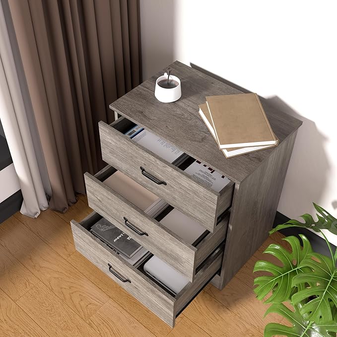 Farmhouse 3 Drawer Dresser, Small Wooden Chest of Drawers Classic White Dresser for Bedroom Living Room Entryway (Dark Gray, 3 Drawer)