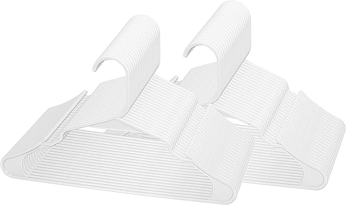 Royale Linens 40 Pack White Plastic Hangers for Clothes - Heavy Duty Clothes Hanger for Everyday Use - Lightweight & Space Saving Notched Plastic Hangers