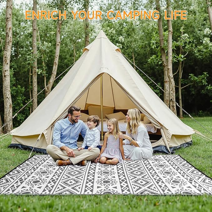 Outdoor Rug Waterproof 6x9 ft, Reversible Outdoor Plastic Straw Rug Patio Rug, RV Rugs for Outside, Outdoor Carpet for Patio Camping Deck Balcony Backyard, Black & Gray