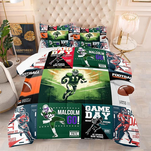 Tailor Shop Football Comforter Set - King Size, Sports Bedding for Boys with 2 Pillowcases