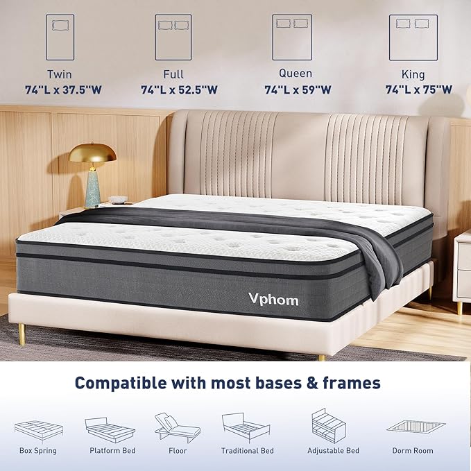 Full Size Mattress, 12 Inch Hybrid Medium Firm Full Bed Mattress in a Box, Breathable, Individually Pocket Spring, Edge Support, Breathable,No Pilling, CertiPUR-US