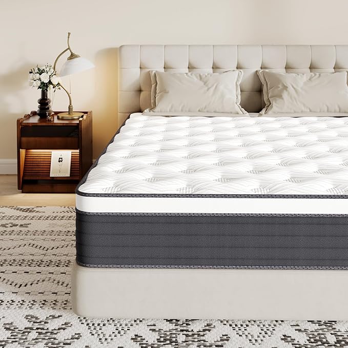 COOLMI 12 Inch King Mattress, Memory Foam Hybrid Mattress in a Box with Independent Spring, Soft and Comfortable Medium Firm, Pressure Relief, CertiPUR-US Certified