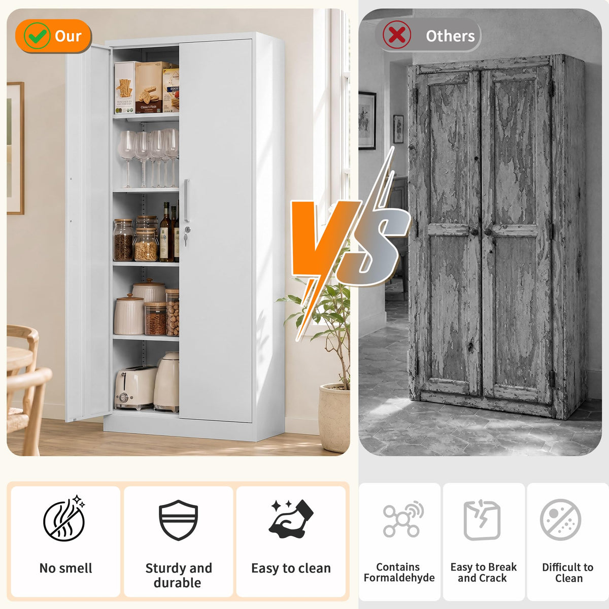Tivostaral 71” Metal Kitchen Pantry Storage Cabinet with Adjustable Shelves