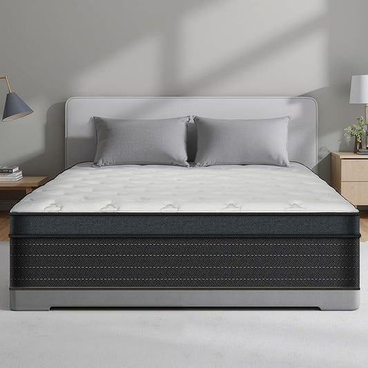 King Size Mattress 12 Inch, King Mattress in a Box, Hybrid Gel Memory Foam Medium Firm Feel Individual Pocket Springs Matress, Breathable Fabric, Strong Edge Support, Fiberglass Free