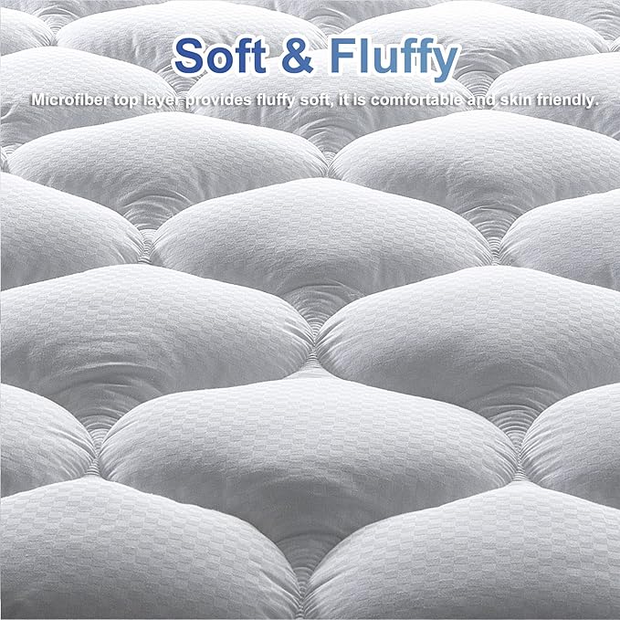 MATBEBY Twin XL Mattress Pad - Cooling Breathable Mattress Topper, Quilted Fitted Mattress Protector, Pillow Top Mattress Cover with 8-21" Deep Pocket, Soft, Machine Washable, White, Twin Extra Long