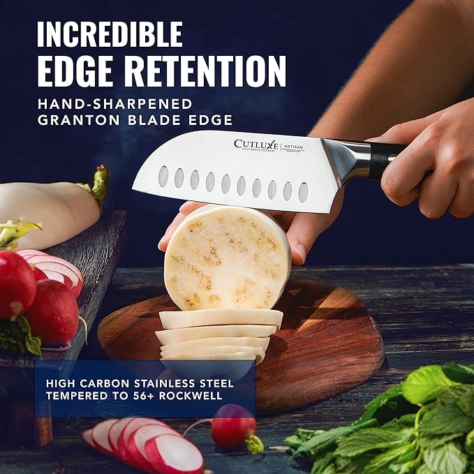 Cutluxe Santoku Knife – 5" Chopping Knife, Vegetable Knife – Forged High Carbon German Steel – Full Tang & Razor Sharp – Ergonomic Handle Design – Artisan Series