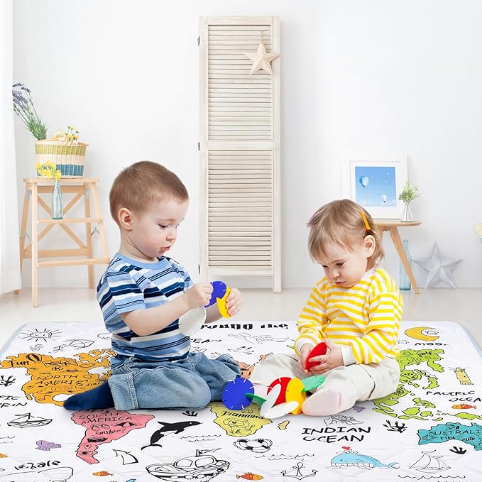 Baby Play Mat for Floor 50 * 50 inch, Extra Thick Soft Cushioning Foam Mat for Kids, Non Slip & Washable Crawling Mat for Toddler, Padded Play Mat for Baby Tummy Time