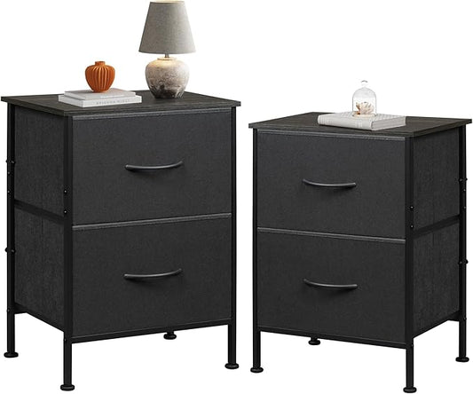 WLIVE Nightstand Set of 2, 2 Drawer Dresser for Bedroom, Small Dresser with 2 Drawers, Bedside Furniture, Night Stand, End Table with Fabric Bins for Bedroom, Dorm, Charcoal Black, Size L
