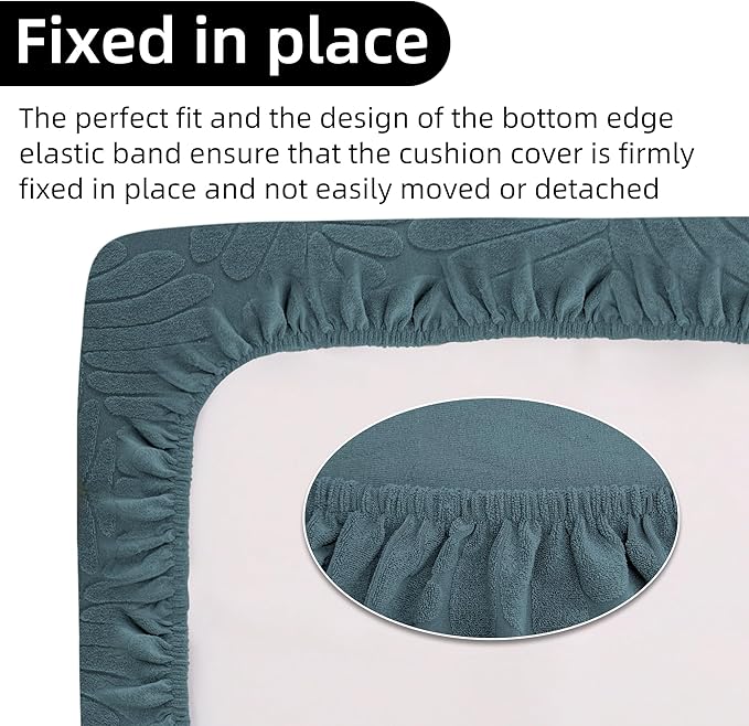 RV Dinette Cushion Covers - Jacquard Stretchable Camper Cushion Slipcovers, 2 Backrest & 2 Bench Covers (Leaves, Blue)