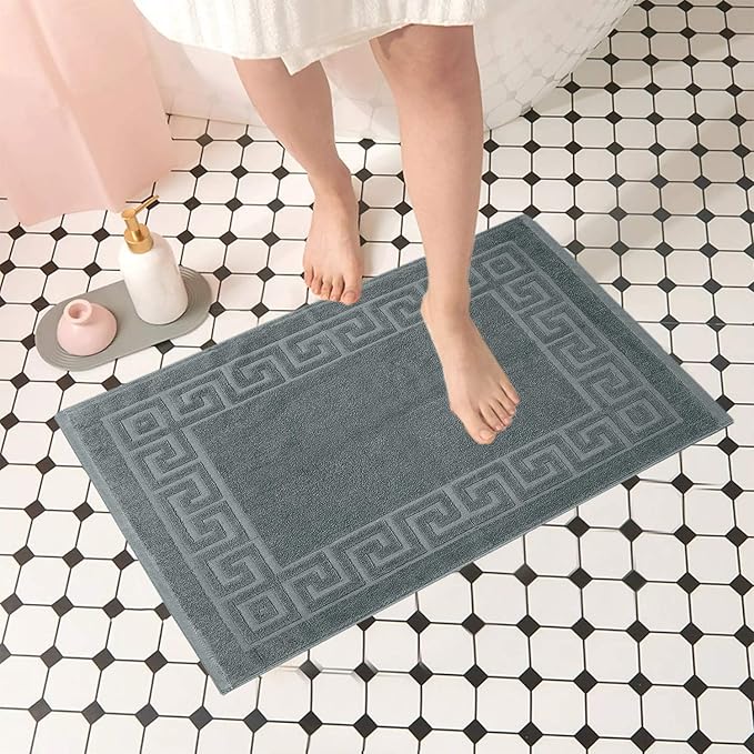 DAN RIVER Greek Bath Mat - Grey, 100% Ring Spun Cotton, Pack of 2, 20x32 inches, 800 GSM, Non-Slip, Absorbent, Quick Drying, Machine Washable Bathroom Floor Mats for Shower, Kitchen & Bath