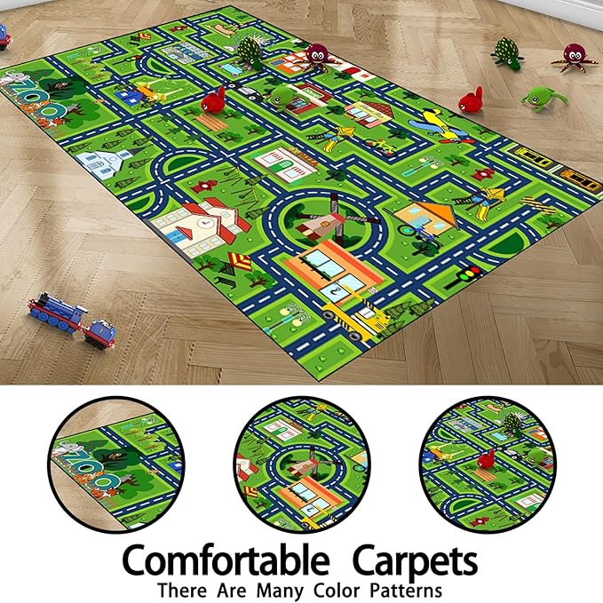 Car Rugs for Kids - Car Track Carpet for Boys Road Rug for Bedroom Road Map Carpet for Kids Toy Play Mat Farm, 3x5 Feet
