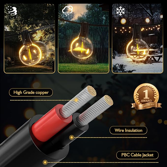 G40 Solar String Lights Outdoor with Remote 100 FT, USB & Solar Dual Charging, Waterproof, 8 Modes 3 Timers, 34+3 LED Shatterproof Bulbs, Dimmable Solar Light for Camping Backyard Bistro Porch Garden