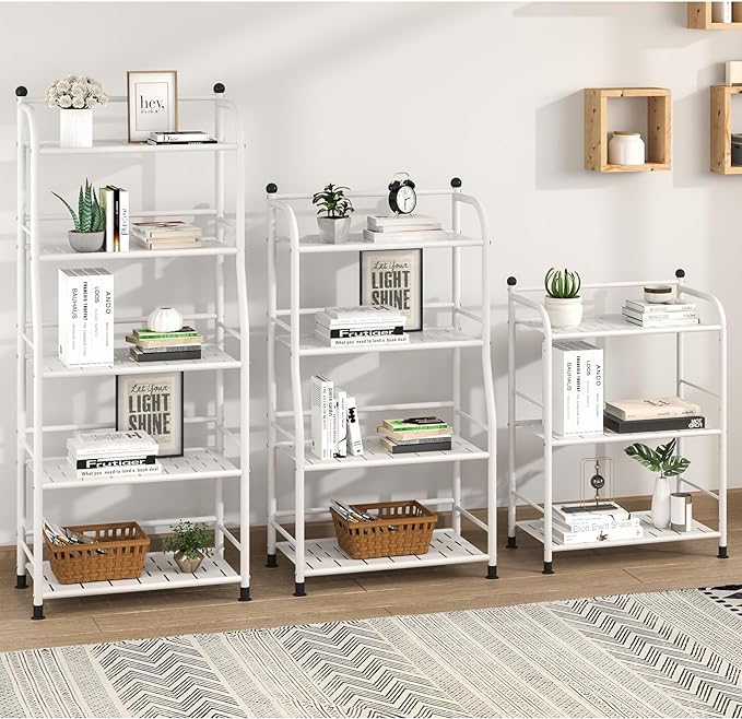 4 Tier Metal Shelf Storage Shelves Living Room Bookshelf Bathroom Corner Storage Rack for Kitchen,Indoor Plant Stand (Matte White, 4 Tier)